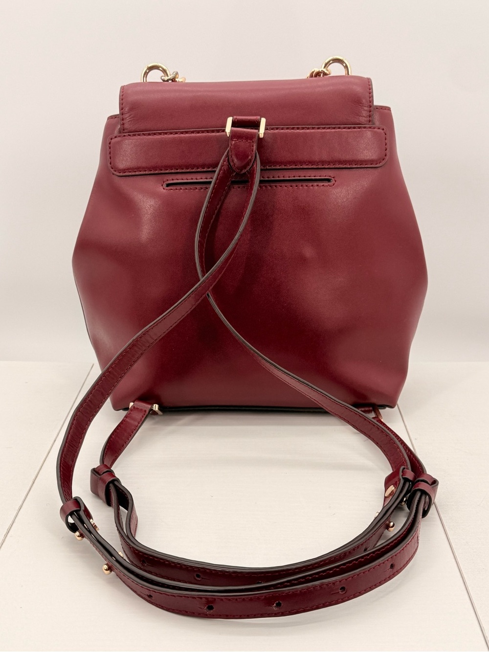 MICHAEL KORS Mott Leather Backpack Burgundy Merlot Gold Tone Hardware - Picture 4 of 11